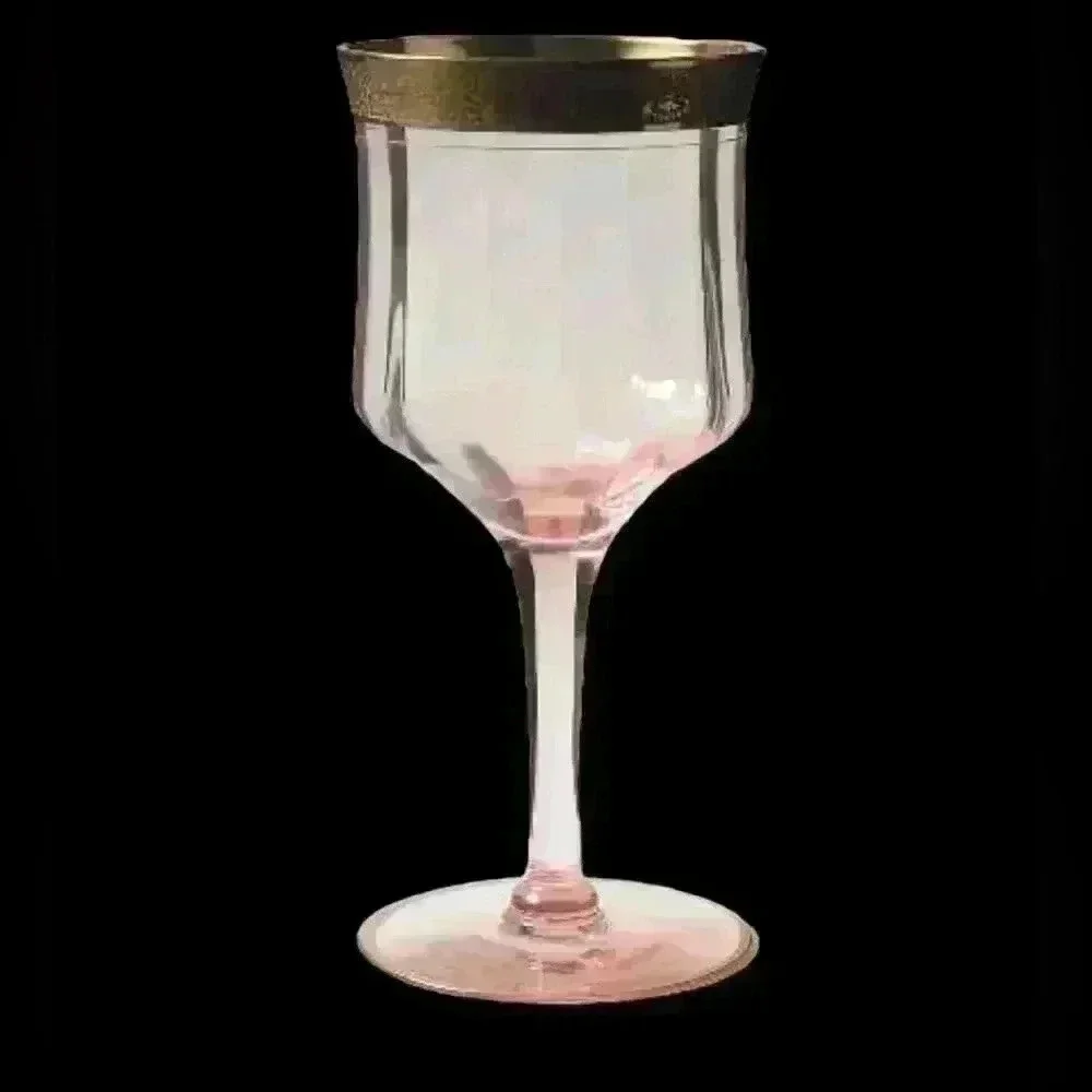 TIFFIN Franciscan Valencia Pink Water Stem‎ Goblets, Vintage 11 pieces w/Gold
